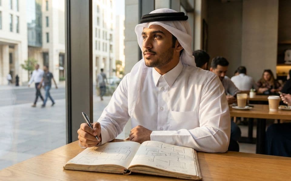 رائد أعمال قطري يدوّن فكرة مشروعه في مقهى