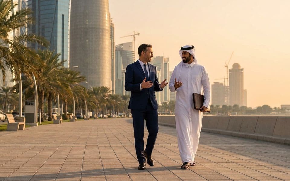 مستثمر عربي ومستشار قطري في حي الأعمال بالدوحة